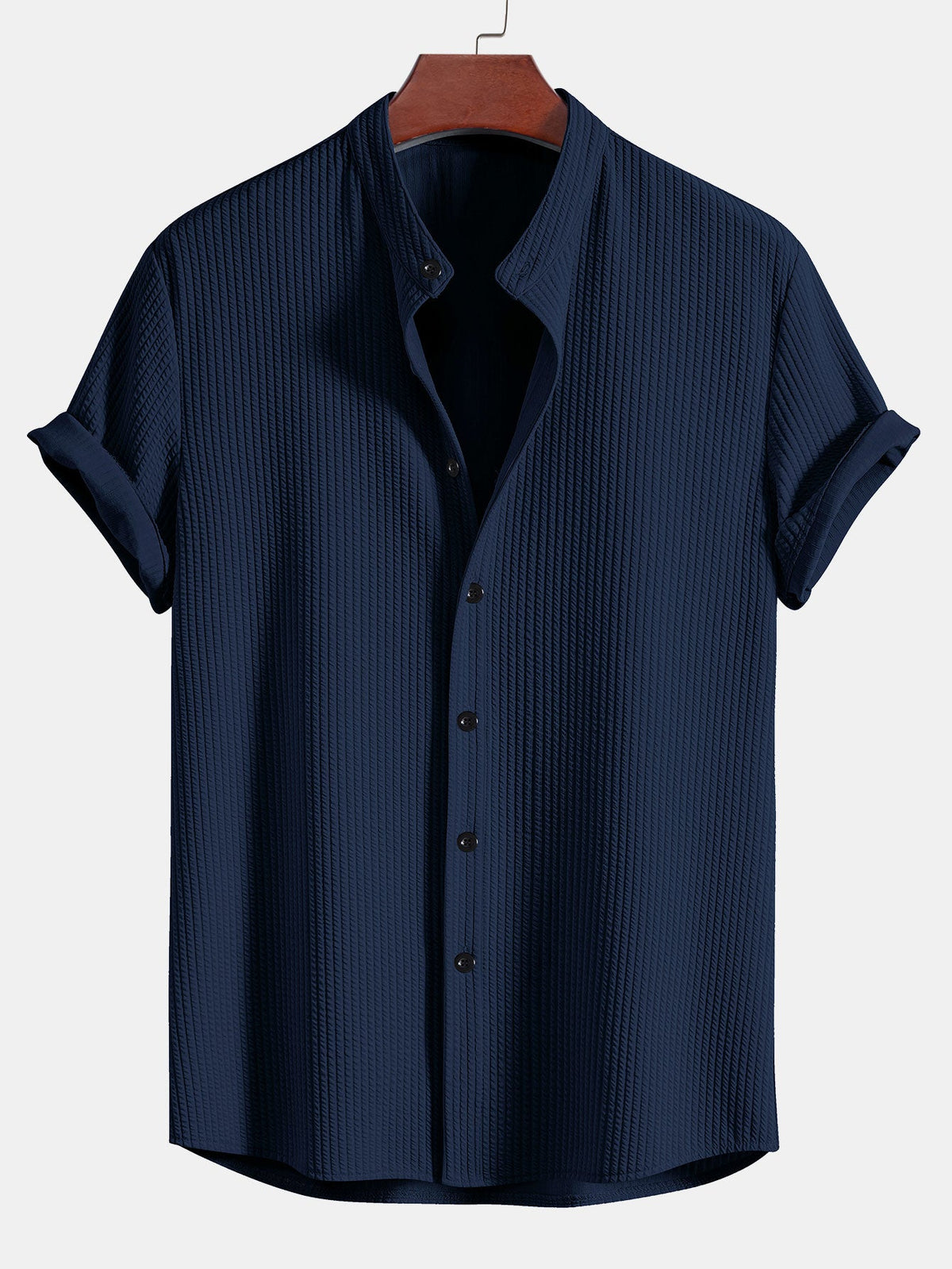 Muscle Fit Ribbed Stand Collar Shirt & Straight Leg Ribbed Pants