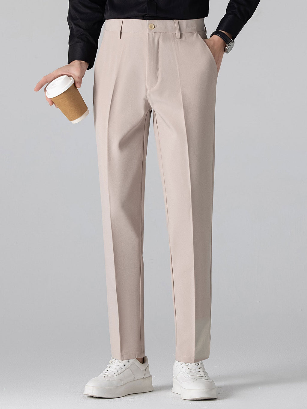 Contrast Trim Stripe Johnny Collar Polo & Slim Fit Tapered Trousers