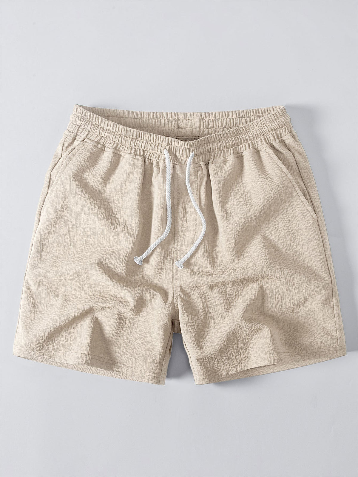 Open Knit Shirt & Crinkle Textured Drawstring 5" Shorts