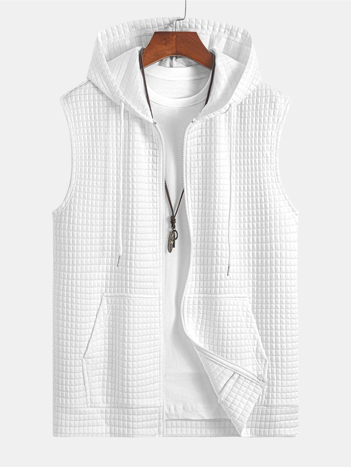 Sleeveless Waffle Zipper Hoodie