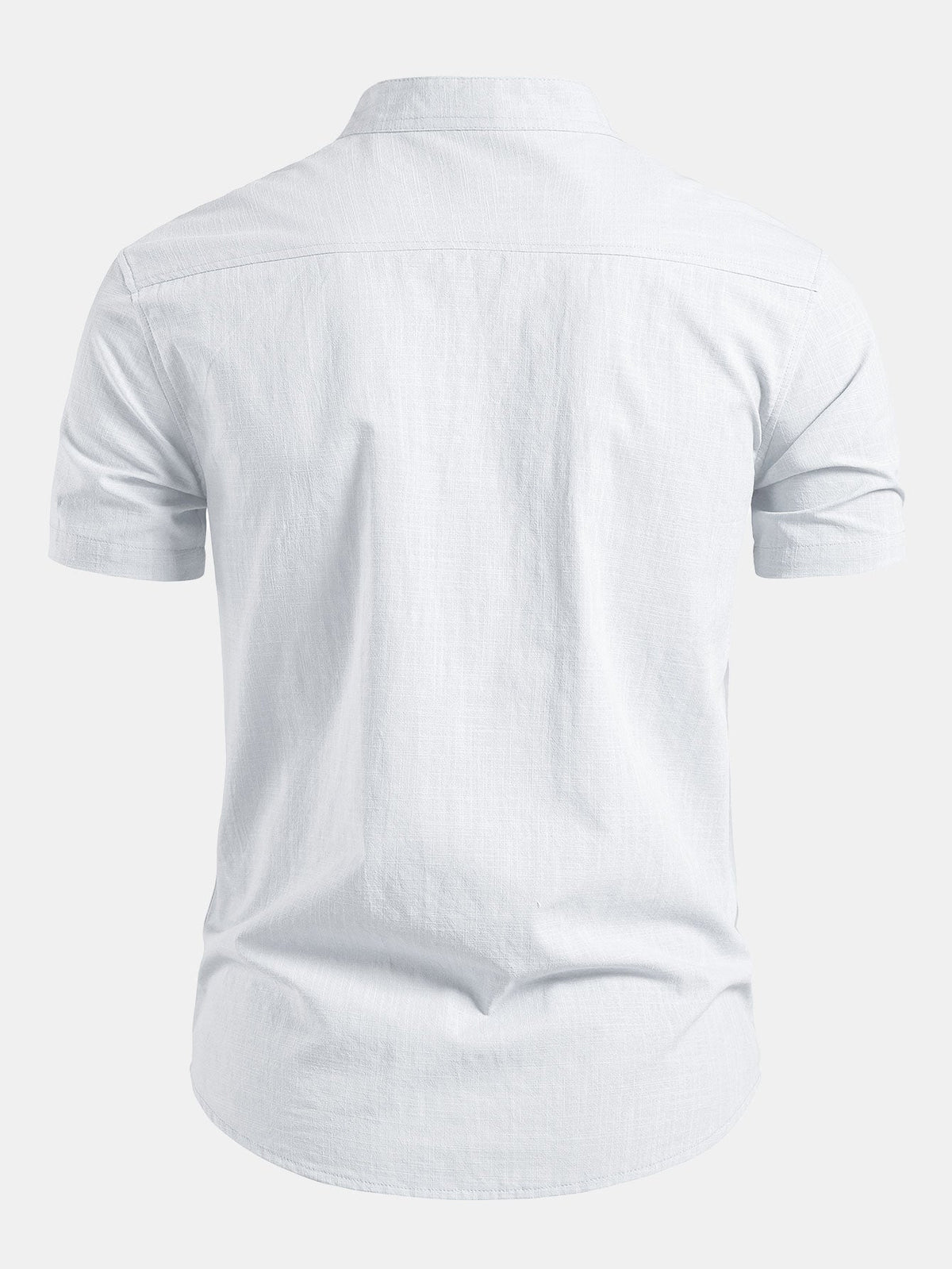Short Sleeve Linen Look Stand Collar Shirt & Straight Leg Linen Pants