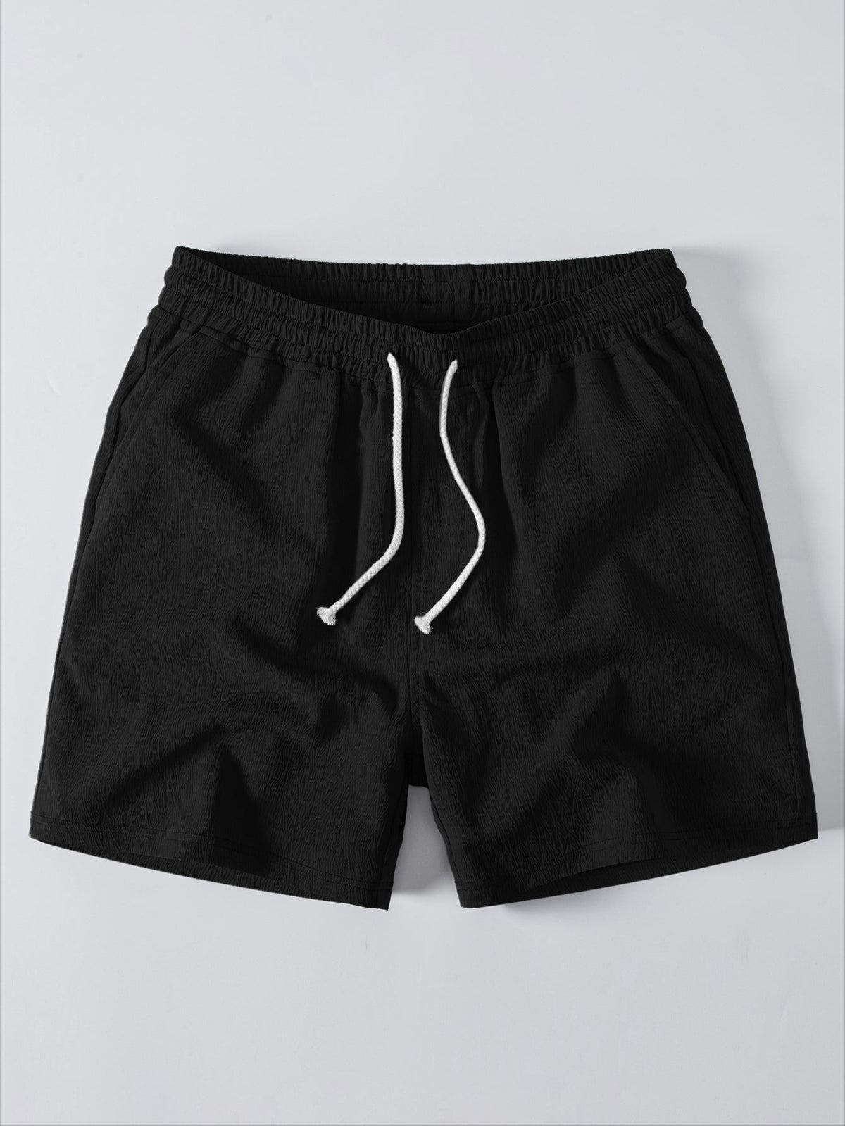 Geometric Jacquard Eyelet Cuban Shirt & Crinkle Textured Drawstring 5" Shorts