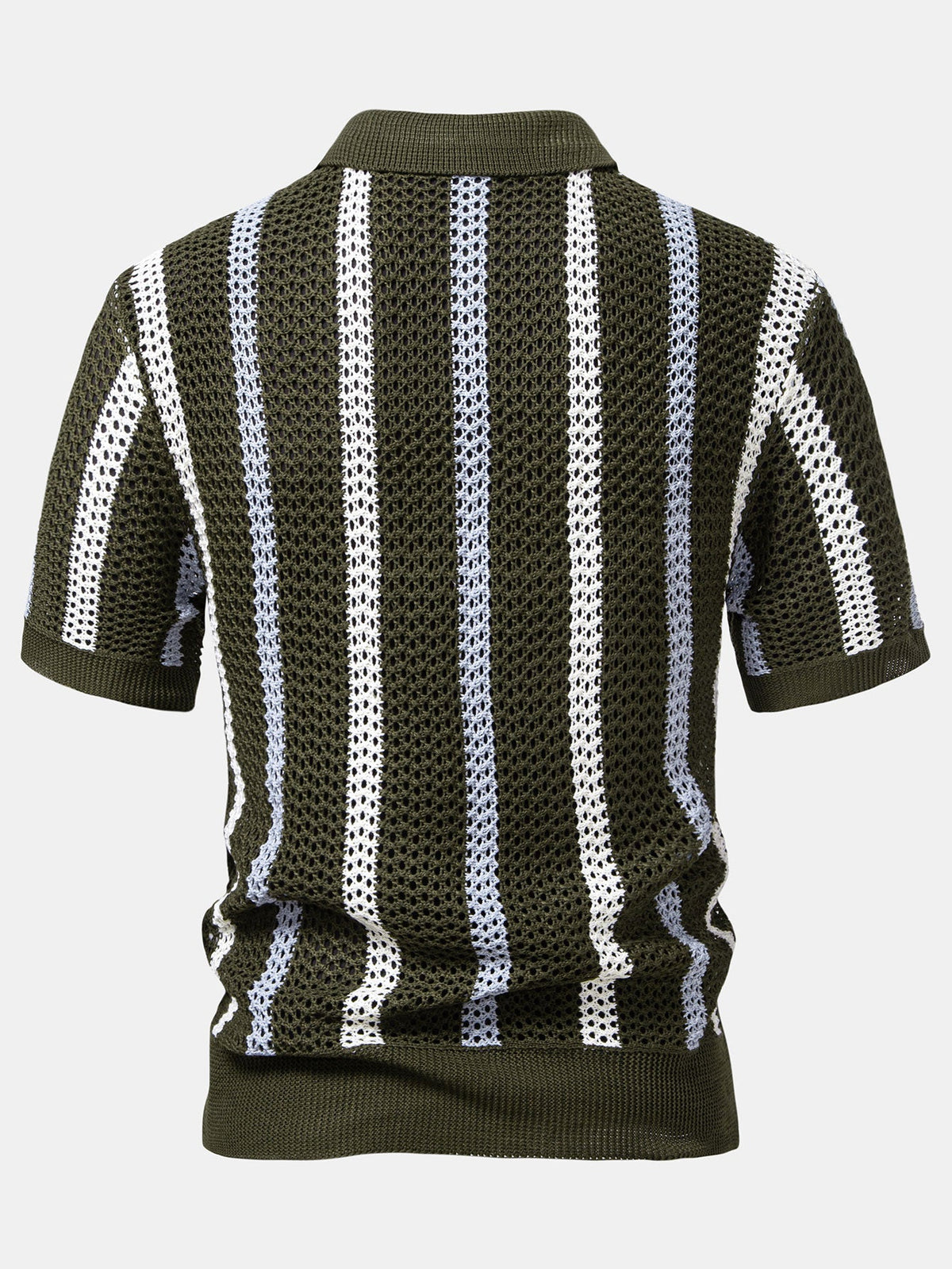 Striped Crochet V Neck Polo