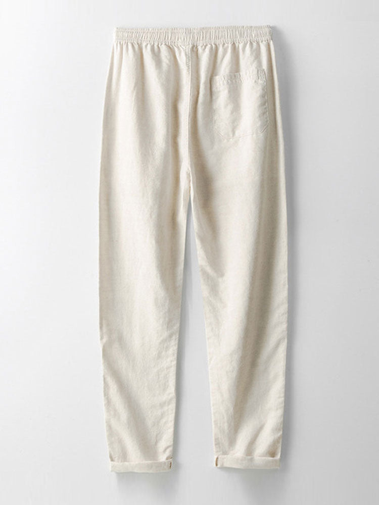 Striped Crochet V Neck Polo & Straight Leg Linen Pants