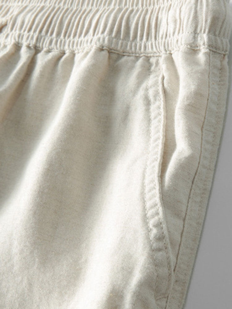 Short Sleeve Linen Look Button Up Shirt & Straight Leg Linen Pants