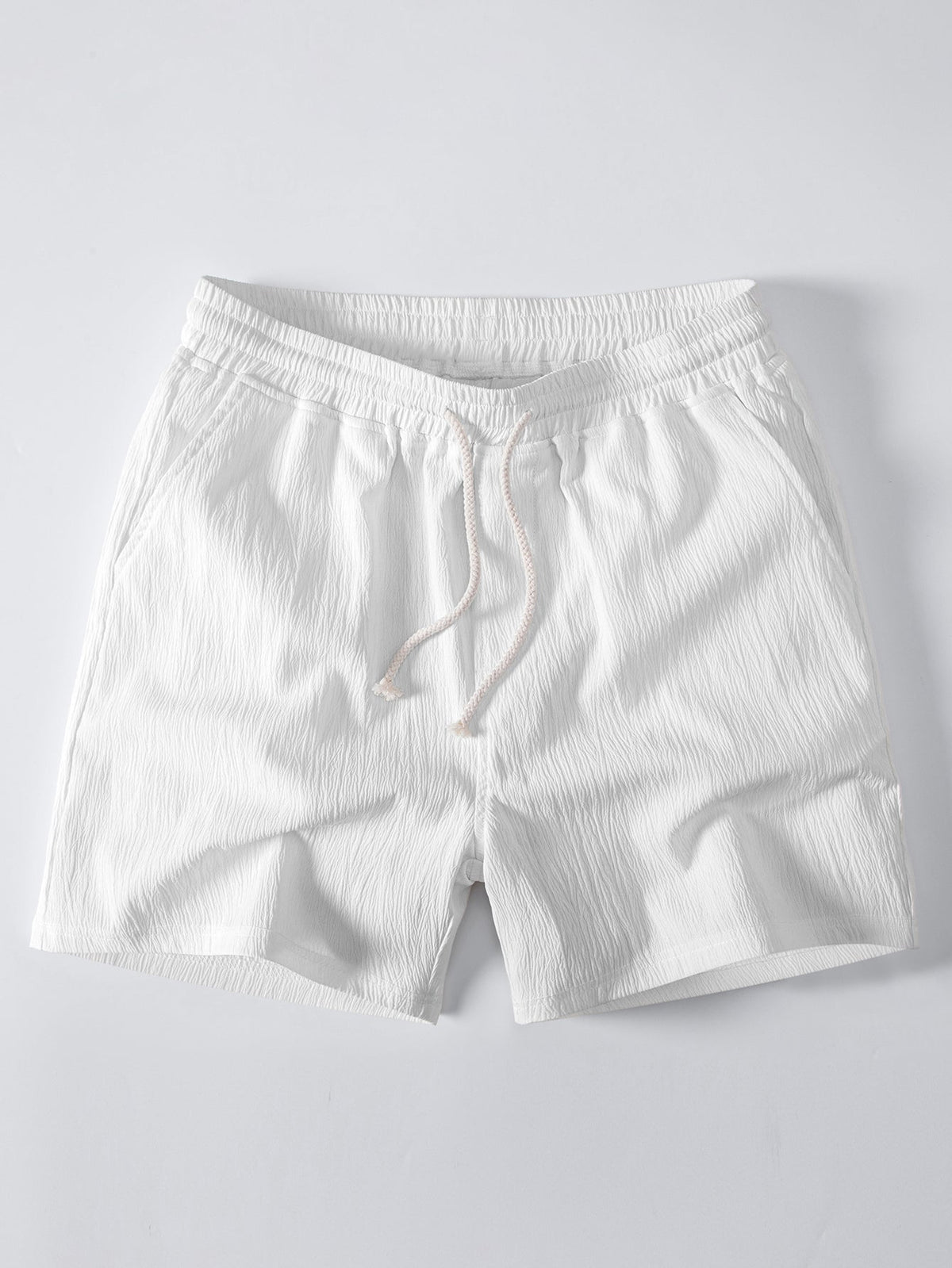 Open Knit Shirt & Crinkle Textured Drawstring 5" Shorts