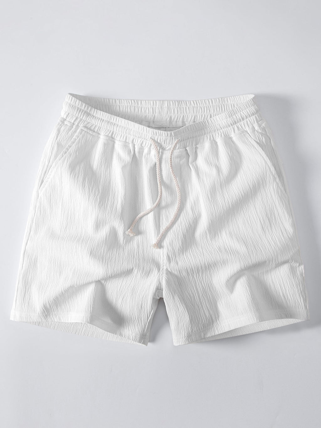 Linen Look Button Up Shirt & Crinkle Textured Drawstring 5" Shorts