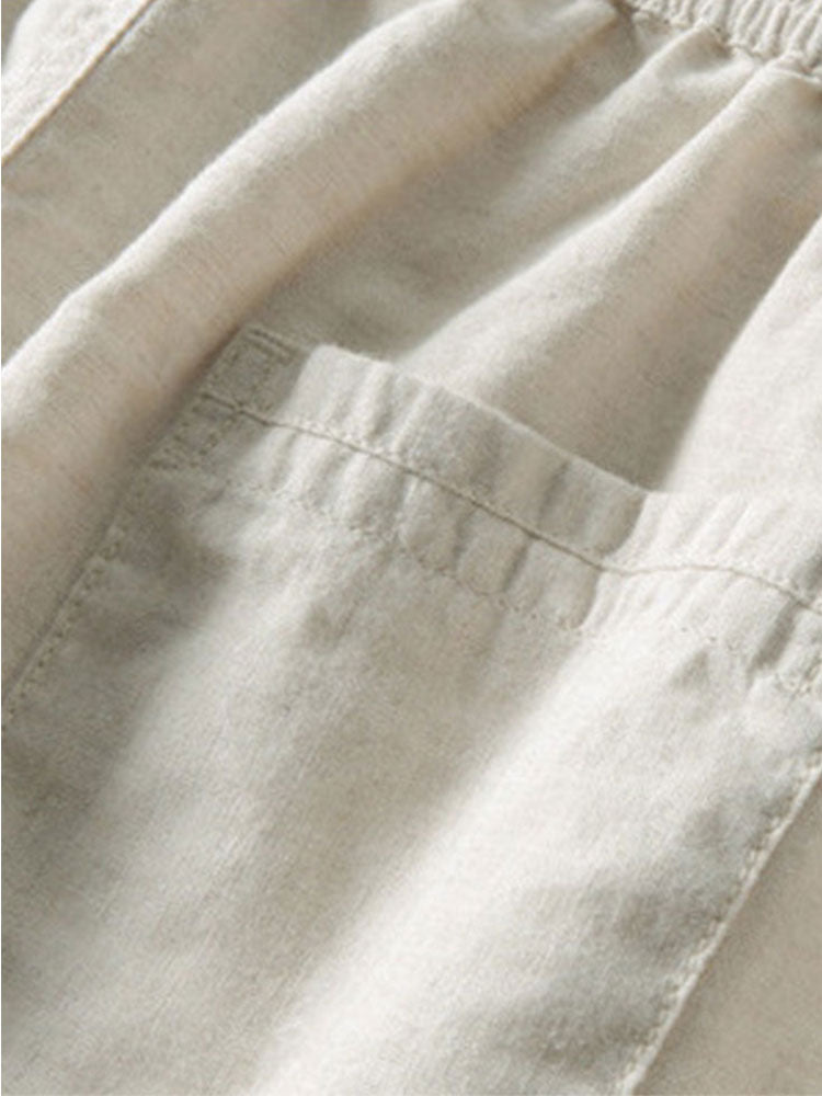Short Sleeve Linen Look Button Up Shirt & Straight Leg Linen Pants
