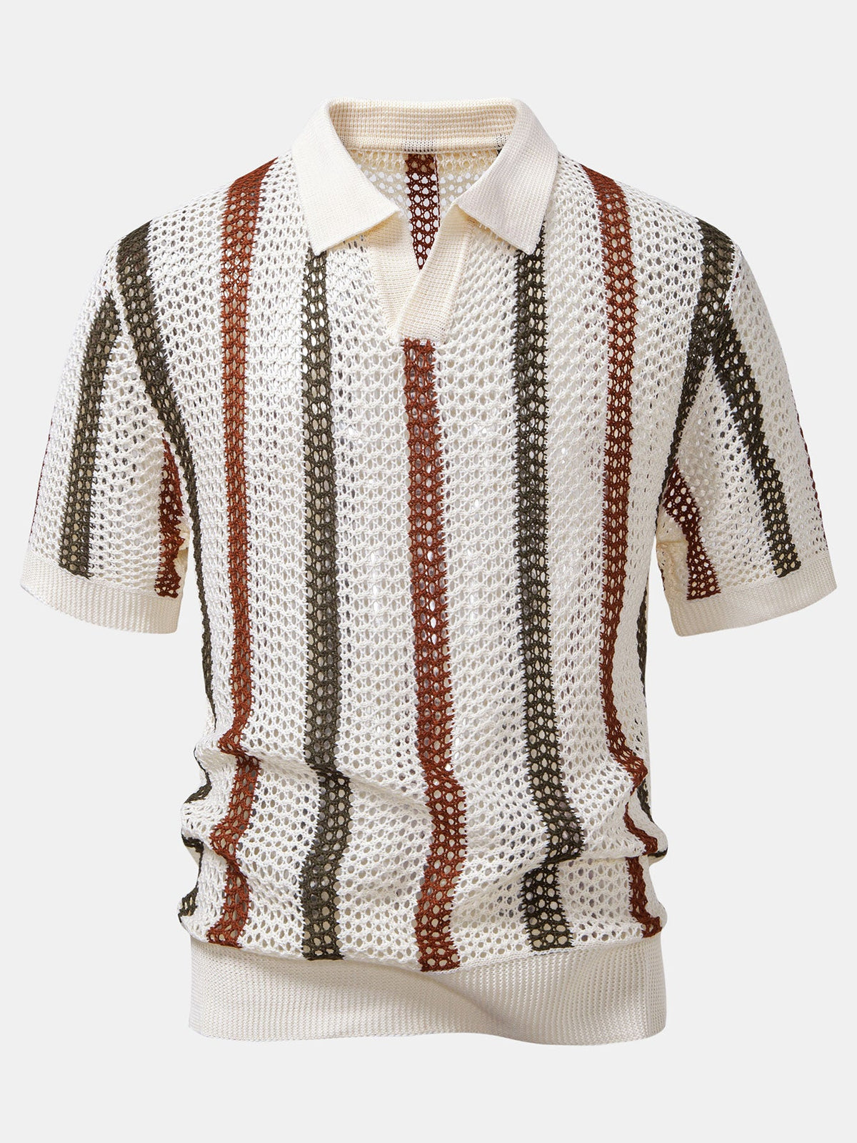 Striped Crochet V Neck Polo & Straight Leg Linen Pants