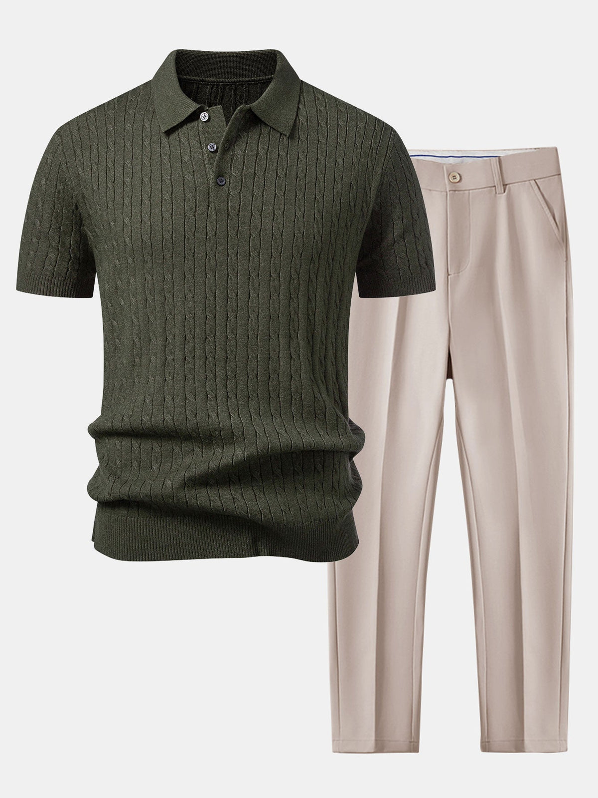 Twisted Jacquard Knit Polo & Slim Fit Tapered Trousers