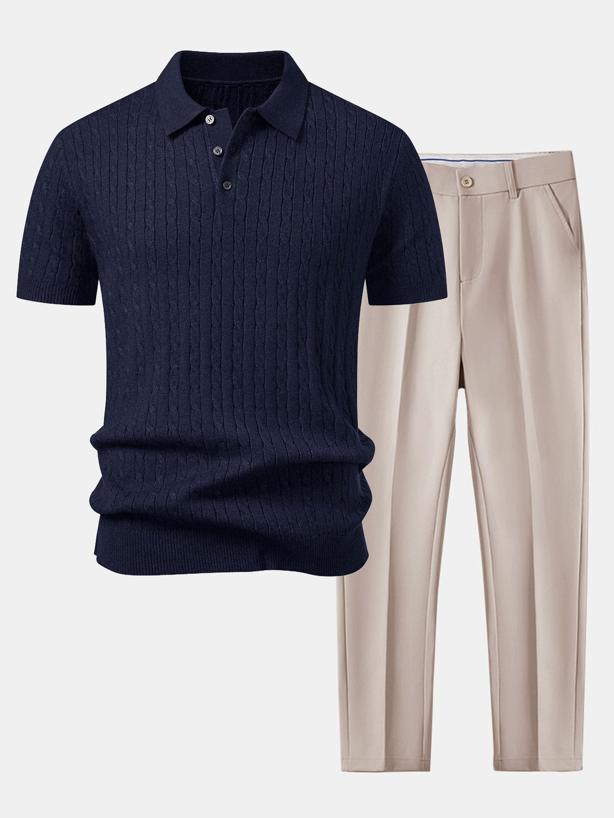 Twisted Jacquard Knit Polo & Slim Fit Tapered Trousers