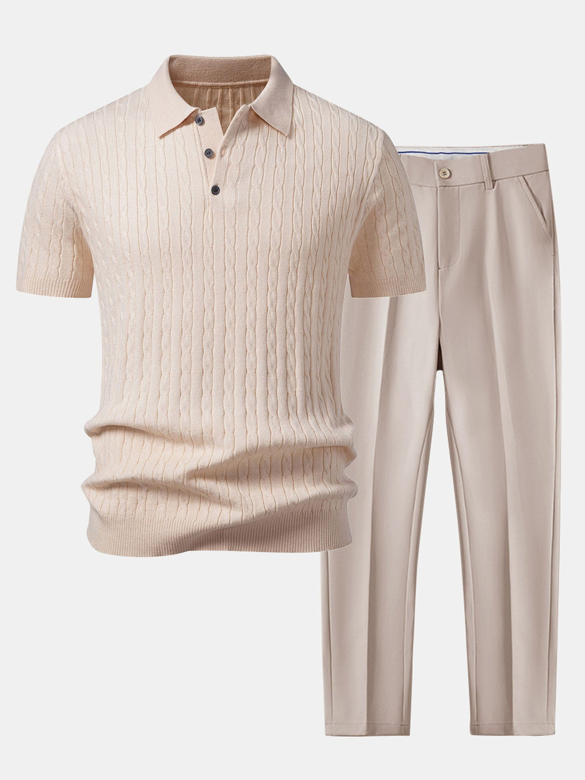 Twisted Jacquard Knit Polo & Slim Fit Tapered Trousers