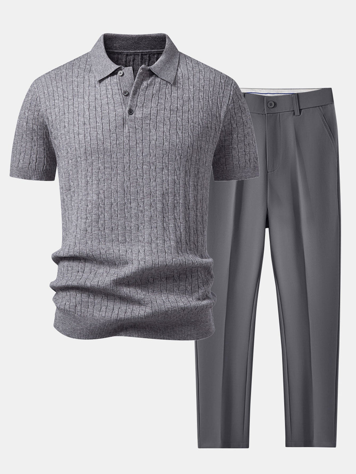 Twisted Jacquard Knit Polo & Slim Fit Tapered Trousers