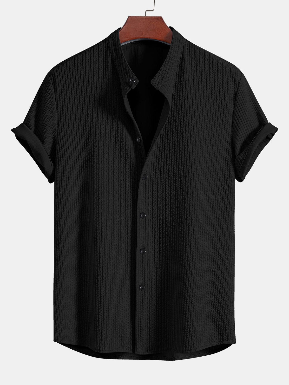 Muscle Fit Ribbed Stand Collar Shirt & Straight Leg Ribbed Pants